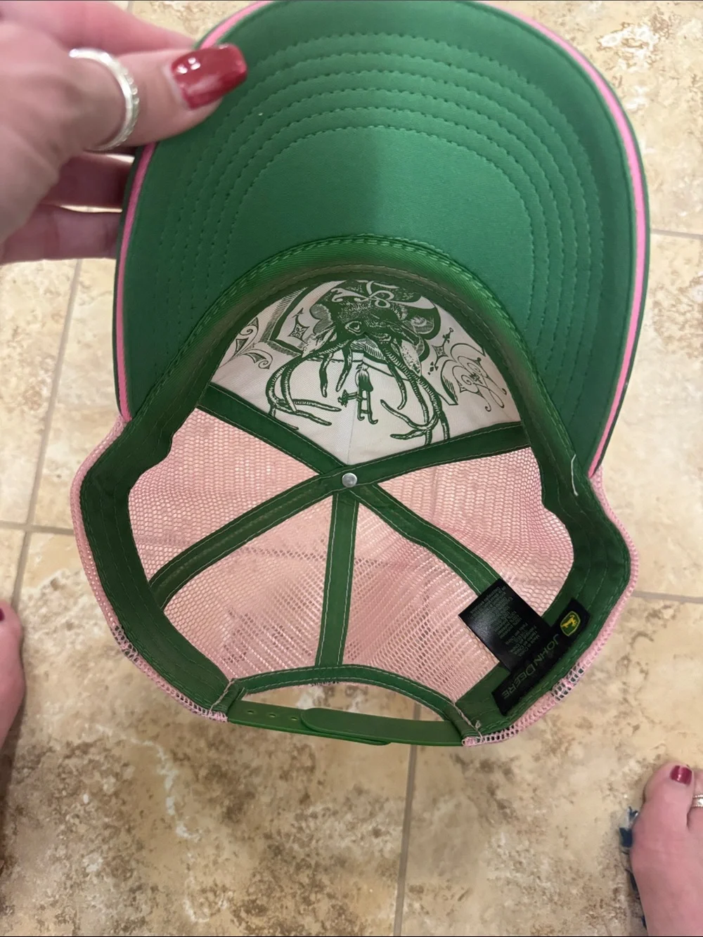John Deere White, Green & Pink Logo Trucker Hat